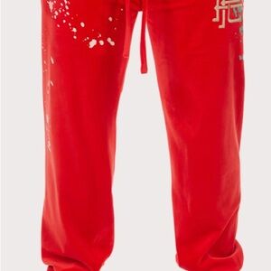 Hustle Gang Red Joggers with White Accents